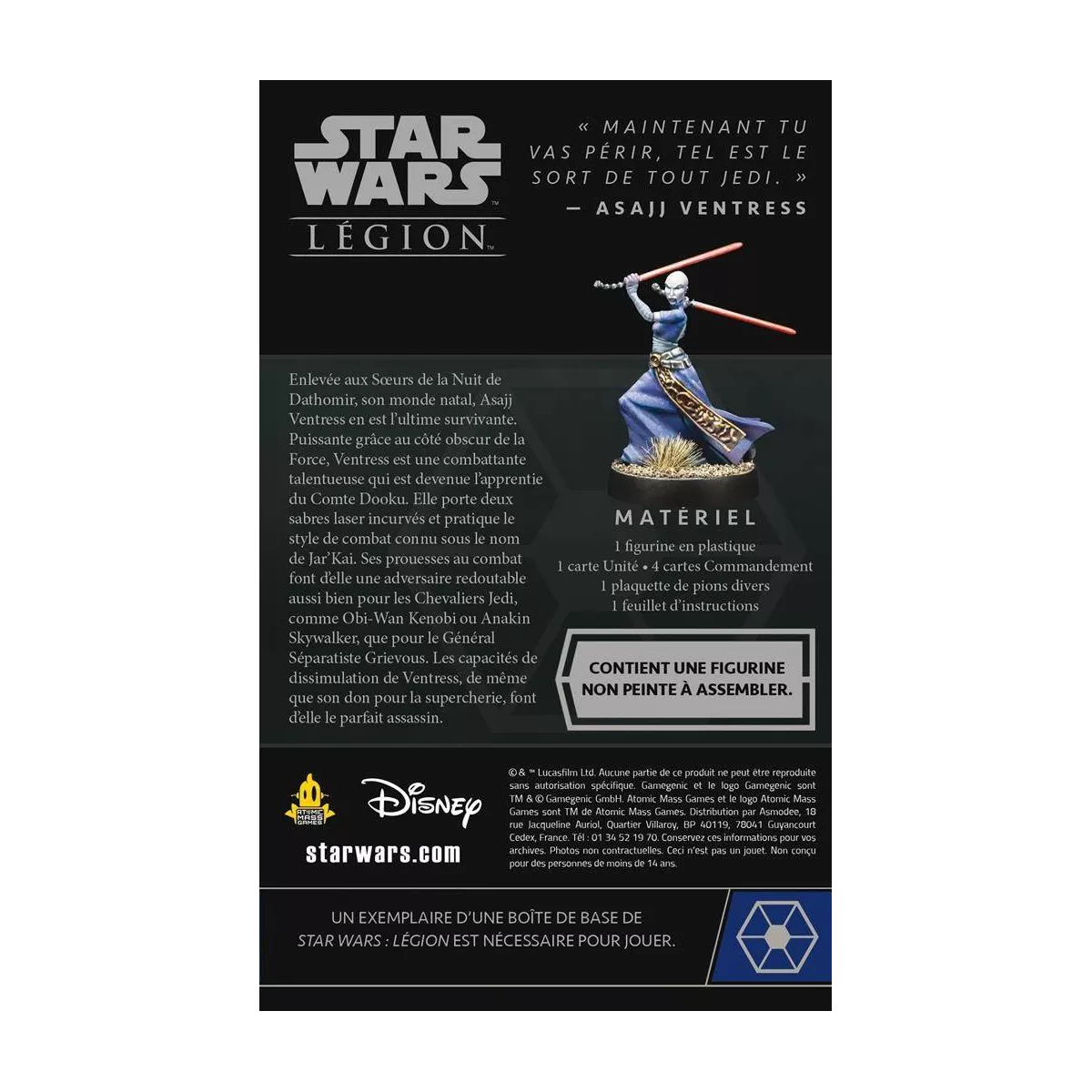 star wars : légion - asajj ventress - extension agent plateau