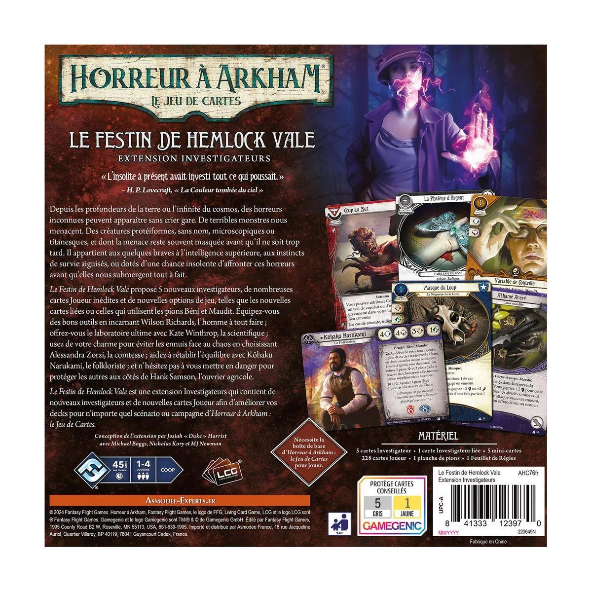 horreur à arkham jce : le festin de hemlock vale - extension investigateurs exemple 1