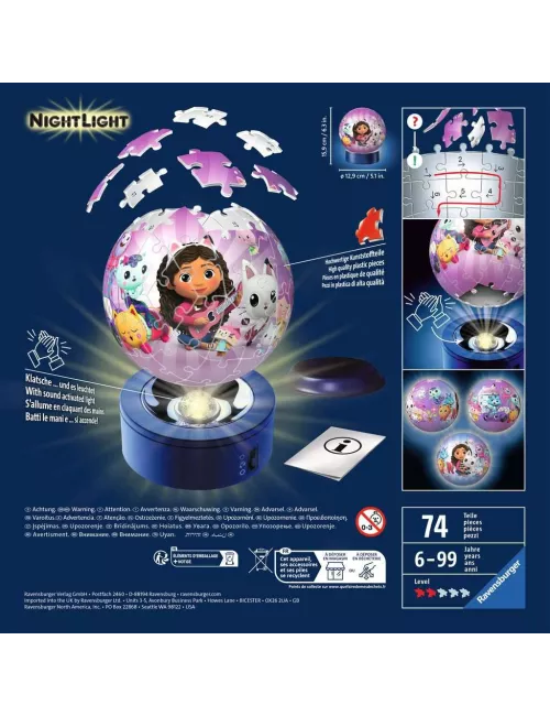 puzzle gabby's dollhouse 3d ball illuminé - 72 pièces puzzle