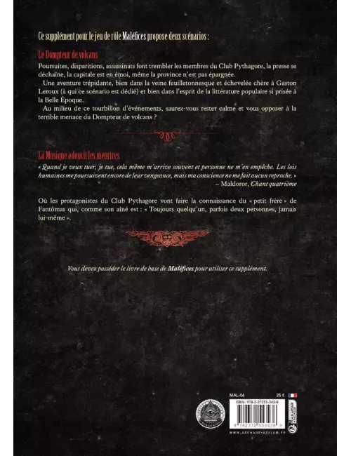 Maléfices : Les Enquêtes du Club Pythagore Vol. 2 - Jeu de rôle - Arkhane Asylum - Ludum.fr