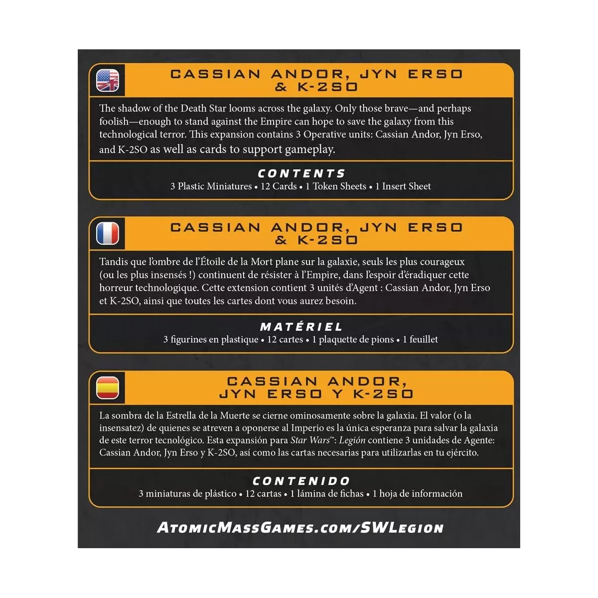 Star Wars : Légion - Cassian Andor, Jyn Erso & K-2SO - Extension Commandant / Agent 