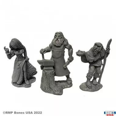 Strumpet, Blacksmith, Beggar - Figurine Villageois / Townsfolk Reaper Miniatures 