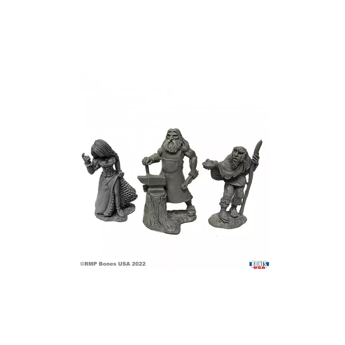Strumpet, Blacksmith, Beggar - Figurine Villageois / Townsfolk Reaper Miniatures 