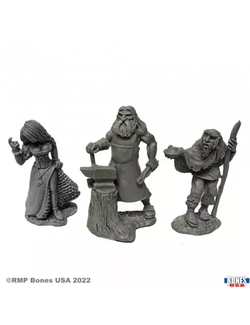 Strumpet, Blacksmith, Beggar - Figurine Villageois / Townsfolk Reaper Miniatures 
