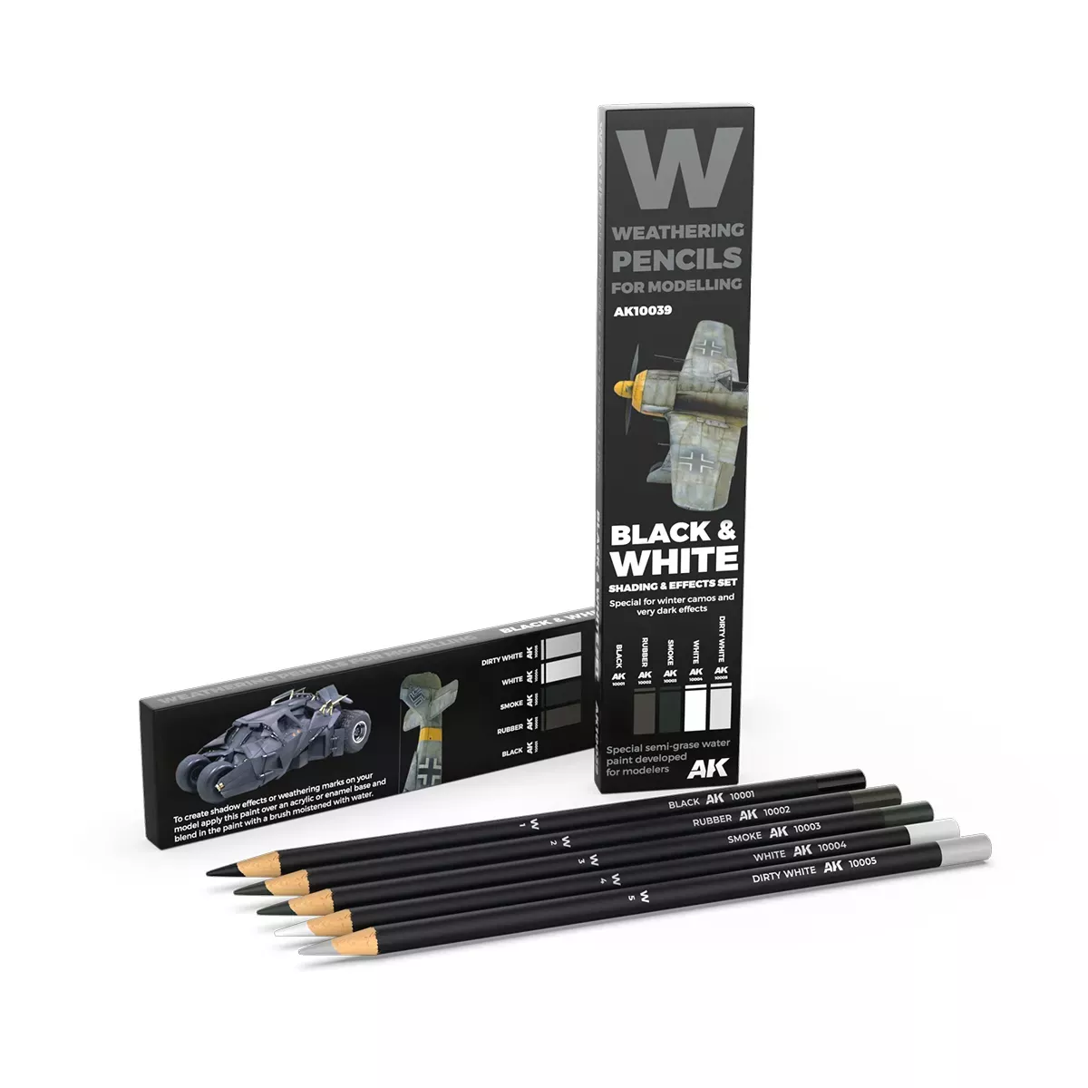 Weathering Watercolor Pencils Set : Black & White Shading & Effects Set - AK Interactive 