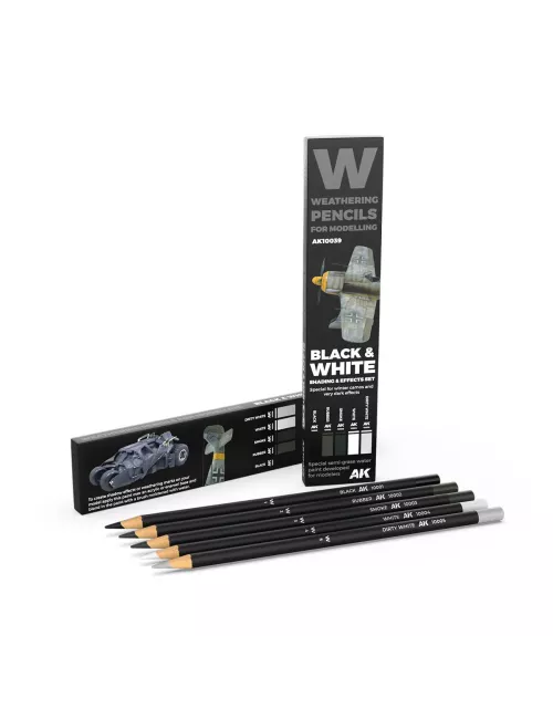 Weathering Watercolor Pencils Set : Black & White Shading & Effects Set - AK Interactive 