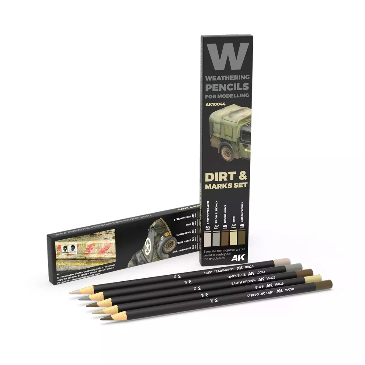 Weathering Watercolor Pencils Set : Dirt & Marks Set - AK Interactive 
