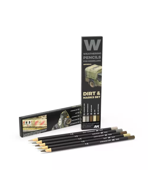 Weathering Watercolor Pencils Set : Dirt & Marks Set - AK Interactive 