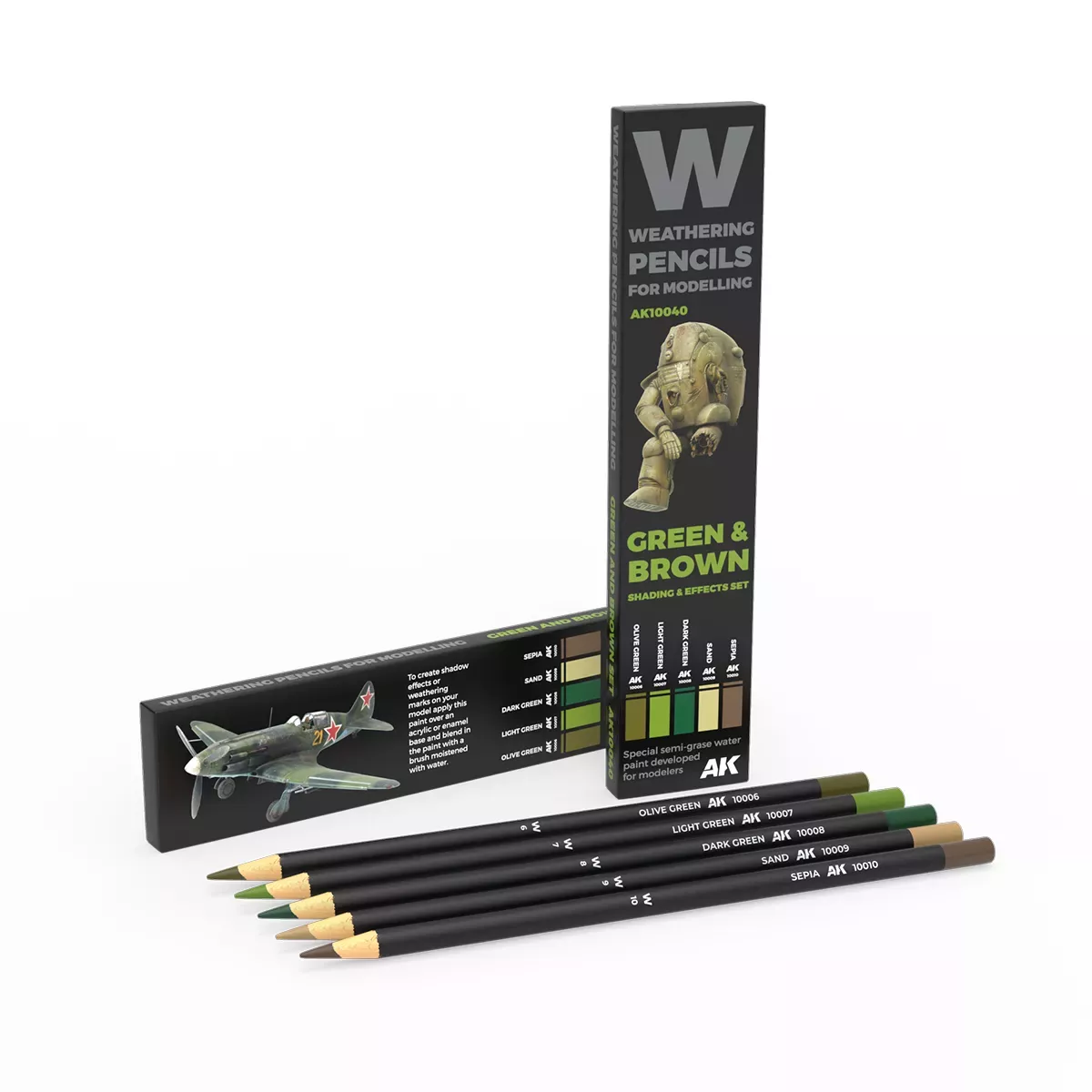 Weathering Watercolor Pencils Set : Green & Brown Shading & Effects Set - AK Interactive 