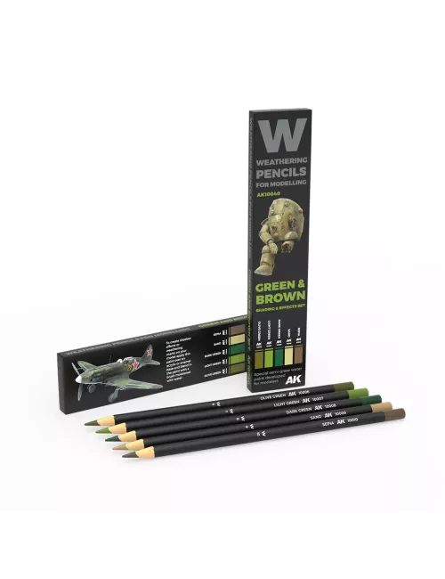 Weathering Watercolor Pencils Set : Green & Brown Shading & Effects Set - AK Interactive 