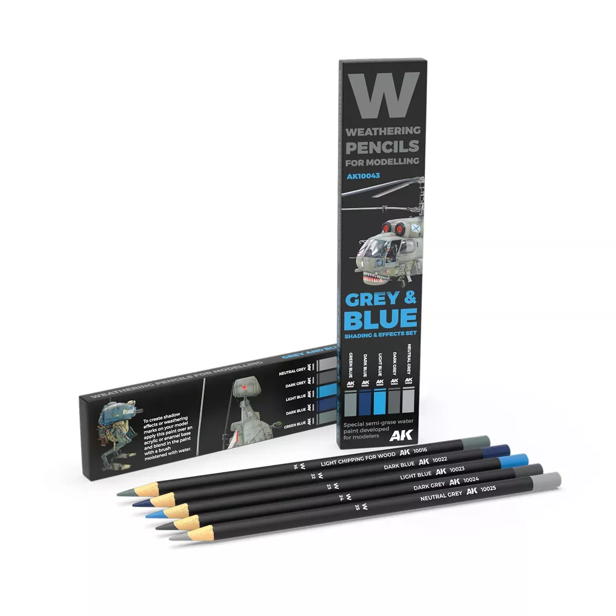 Weathering Watercolor Pencils Set : Grey & Blue Shading & Effects Set - AK Interactive 