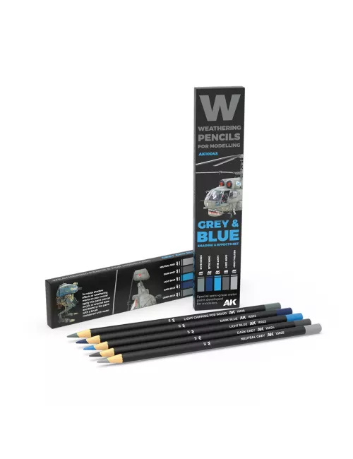 Weathering Watercolor Pencils Set : Grey & Blue Shading & Effects Set - AK Interactive 