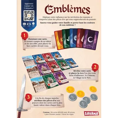 SAVANA Emblems - Strategic Family Board Game - French Version - Fight for Power in a Divided Kingdom - Card Game from 10 Years - 3 to 5 Players, 20