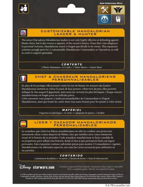 Star Wars : Légion - Customizable Mandalorian Leader & Hunter - Extension Commandant / Agent