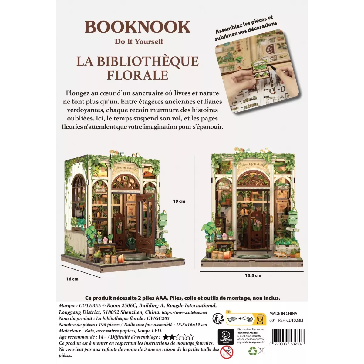 Book Nook CuteBee - La Bibliothèque Florale - 196 Pièces dos boîte
