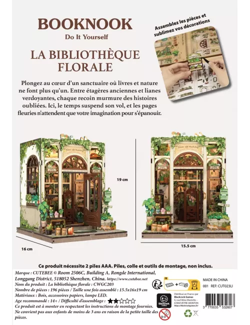 Book Nook CuteBee - La Bibliothèque Florale - 196 Pièces dos boîte