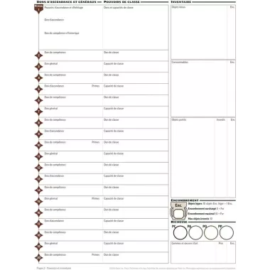 Pathfinder 2 : Fiches de Personnages verso