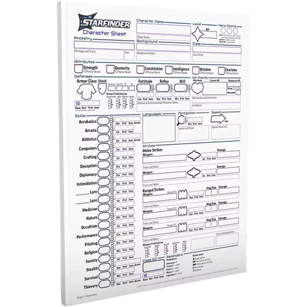 Starfinder 2 : Bloc de fiches de Personnages 