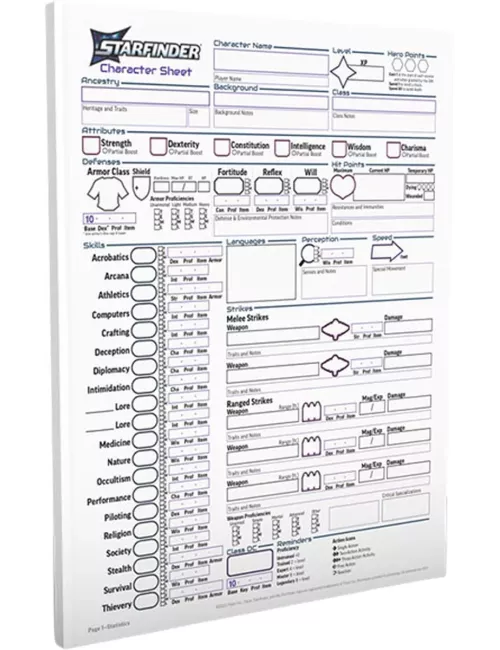 Starfinder 2 : Bloc de fiches de Personnages 