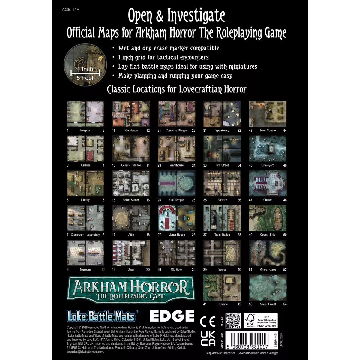 Livre Plateau de Jeu - Battle Mats : Horreur à Arkham : Le Jeu de Rôle A4 