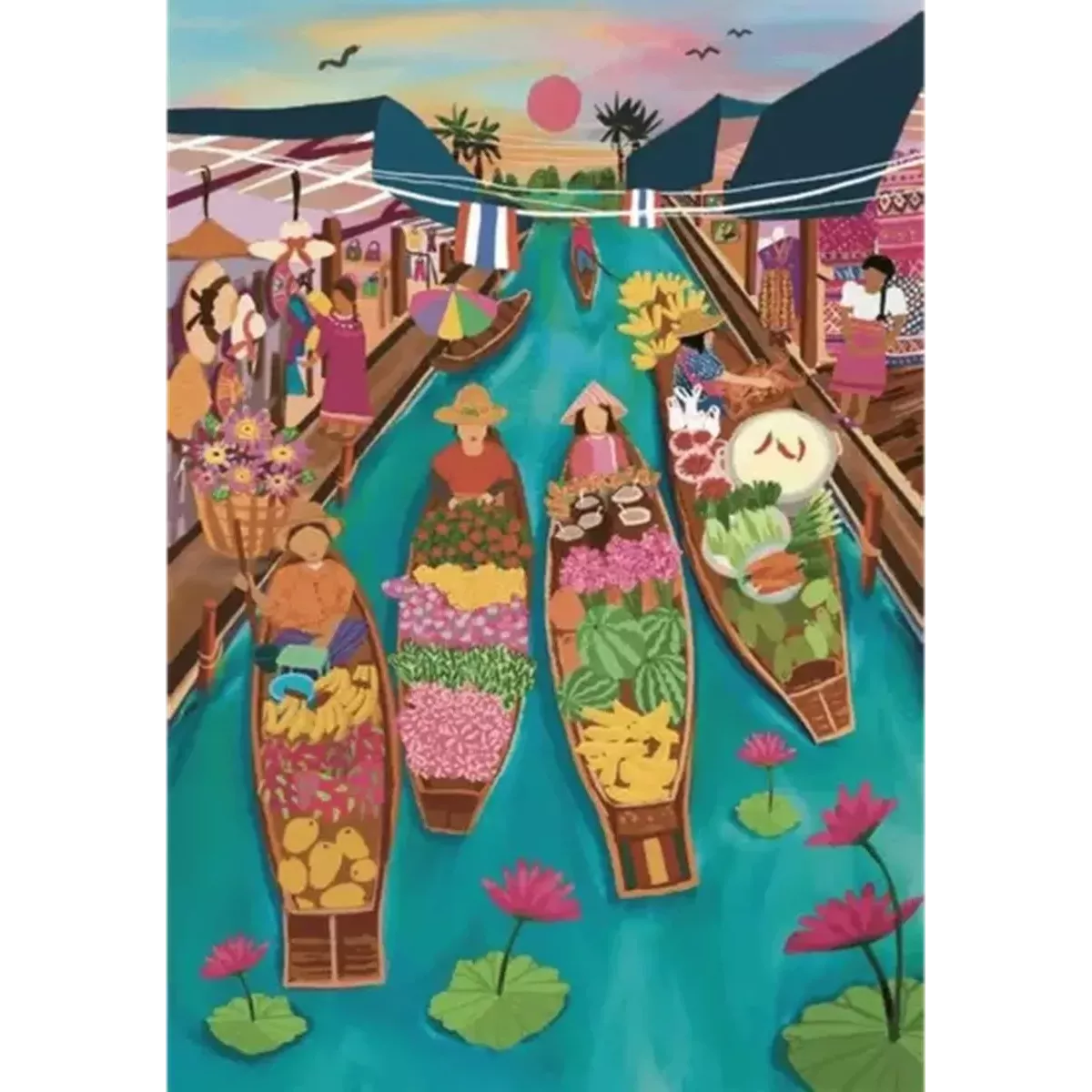 Puzzle Marché Flottant En Thaïlande - 1000 Pièces
