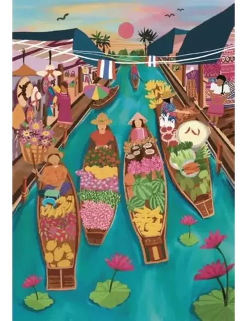 Puzzle Marché Flottant En Thaïlande - 1000 Pièces