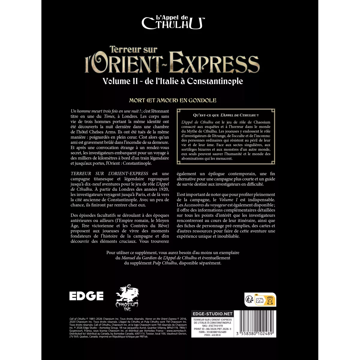 L'Appel de Cthulhu : Terreur sur l'Orient-Express Vol.2 - De l'Italie à Constantinople