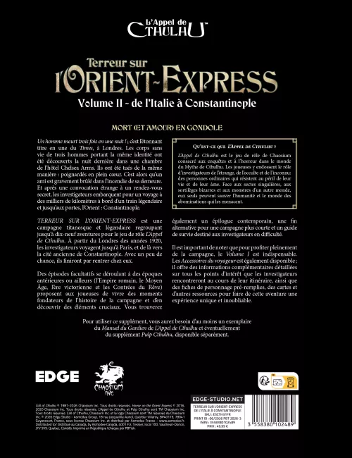 L'Appel de Cthulhu : Terreur sur l'Orient-Express Vol.2 - De l'Italie à Constantinople