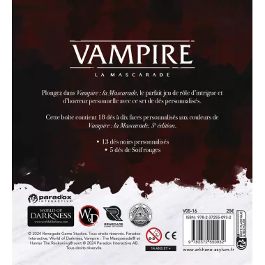 vampire la mascarade v5 : set de dés plateau