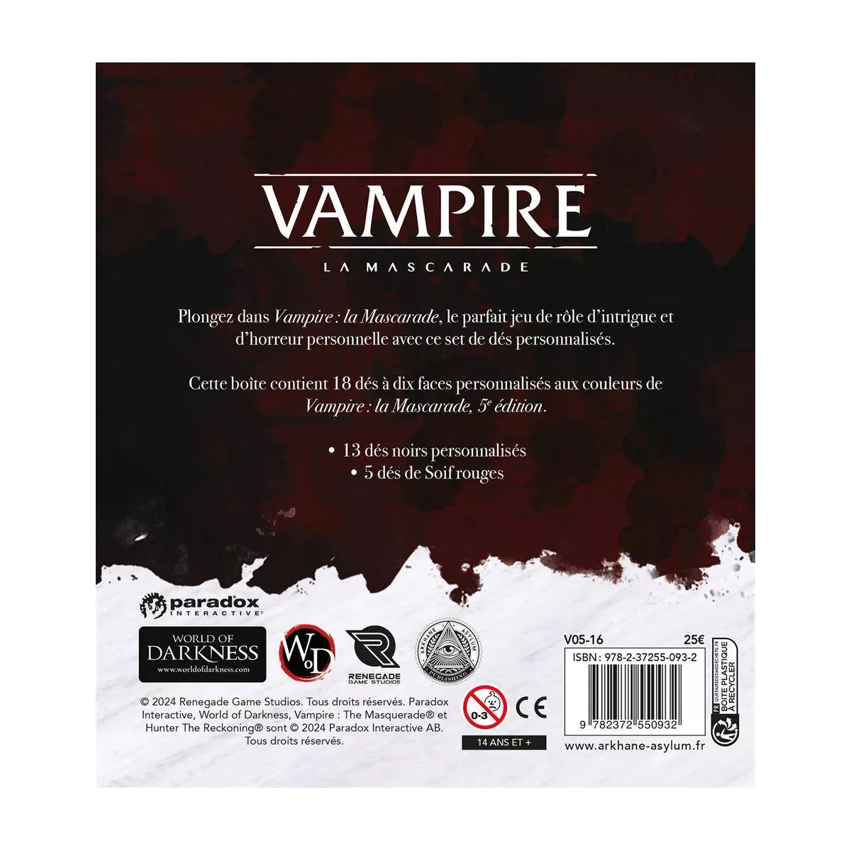 vampire la mascarade v5 : set de dés plateau