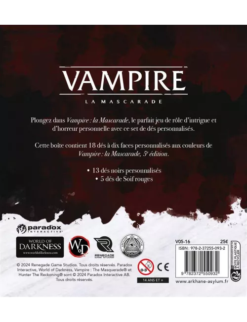 vampire la mascarade v5 : set de dés plateau